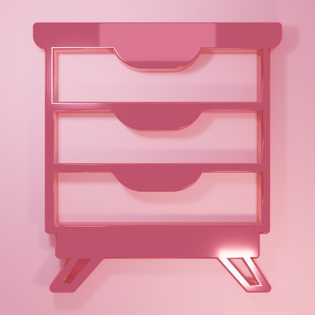 Pink Furniture nightstand icon isolated on pink background. Minimalism concept. 3D render illustration.の写真素材
