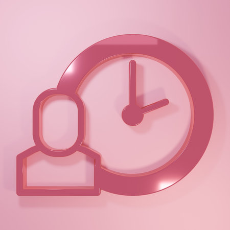 Pink Work time icon isolated on pink background. Office worker. Working hours. Business briefcase....