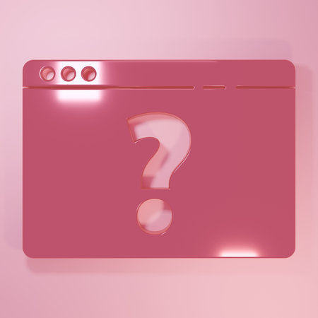 Pink Browser with question mark icon isolated on pink background. Internet communication protocol....