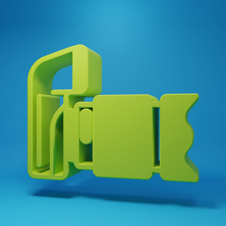 Green Photo camera icon isolated on blue background. Foto camera. Digital photography. Minimalism...