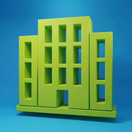 Green House icon isolated on blue background. Home symbol. Minimalism concept. 3D render...