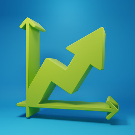 Green Financial growth increase icon isolated on blue background. Increasing revenue. Minimalism...