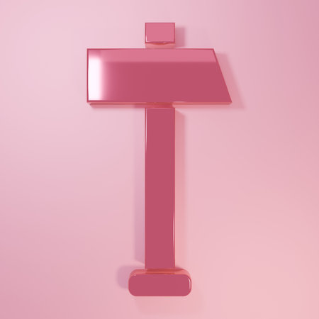 Pink Hammer icon isolated on pink background. Tool for repair. Minimalism concept. 3D render...