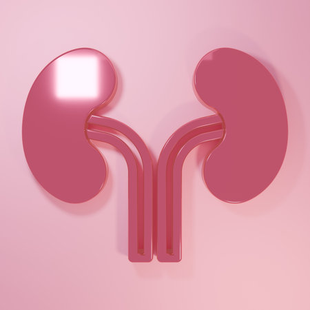 Pink Human kidneys icon isolated on pink background. Minimalism concept. 3D render illustration.