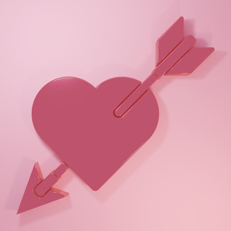 Pink Amour symbol with heart and arrow icon isolated on pink background. Love sign. Valentines...
