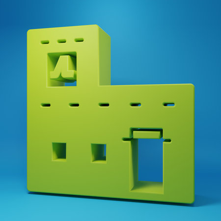 Green Traditional Mexican house icon isolated on blue background. Minimalism concept. 3D render...