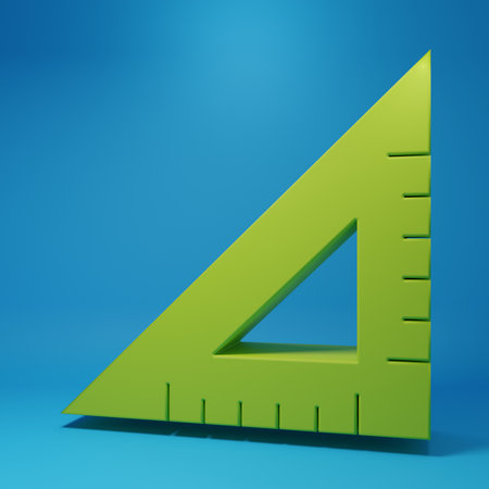 Green Triangular ruler icon isolated on blue background. Straightedge symbol. Geometric symbol. Minimalism concept. 3D render illustration.の写真素材