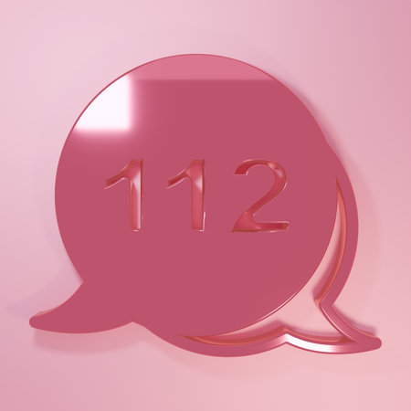 Pink Telephone with emergency call icon isolated on pink background. Police, ambulance, fire...