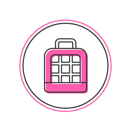 Filled outline Pet carry case icon isolated on white background. Carrier for animals, dogs and cats. Container for animals. Animal transport box. Vector.のイラスト素材