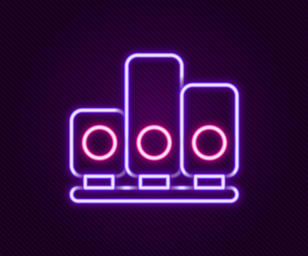 Glowing neon line Ranking star icon isolated on black background. Star rating system. Favorite, best rating, award symbol. Colorful outline concept. Vector.のイラスト素材