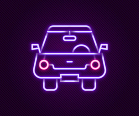 Glowing neon line Car icon isolated on black background. Front view. Colorful outline concept. Vector.のイラスト素材