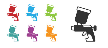 Black Paint spray gun icon isolated on white background. Set icons colorful. Vector.のイラスト素材