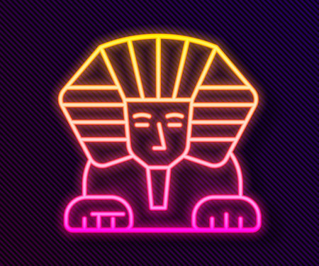 Glowing neon line Sphinx - mythical creature of ancient Egypt icon isolated on black background. Vector.のイラスト素材