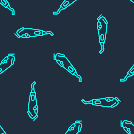 Green line Electrical hair clipper or shaver icon isolated seamless pattern on blue background. Barbershop symbol. Vector.のイラスト素材