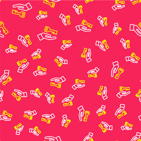 Line Solution to the problem in psychology icon isolated seamless pattern on red background. Key. Therapy for mental health. Vector.のイラスト素材