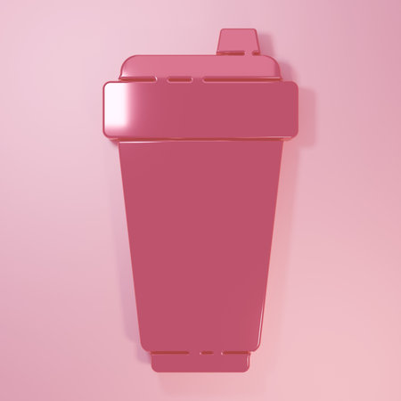 Pink Fitness shaker icon isolated on pink background. Sports shaker bottle with lid for water and protein cocktails. Minimalism concept. 3D render illustration.の写真素材