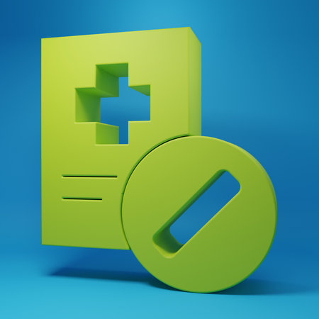 Green Medical prescription icon isolated on blue background. Rx form. Recipe medical. Pharmacy or...