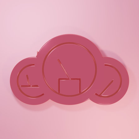 Pink Speedometer icon isolated on pink background. Minimalism concept. 3D render illustration.の写真素材