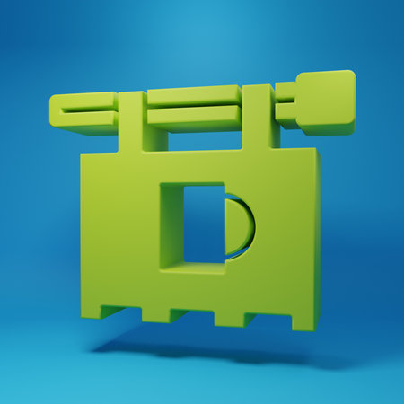 Green Street signboard with inscription Bar icon isolated on blue background. Suitable for advertisements bar, cafe, restaurant. Minimalism concept. 3D render illustration.の写真素材