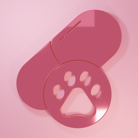 Pink Dog pill icon isolated on pink background. Prescription medicine for animals. Minimalism concept. 3D render illustration.の写真素材