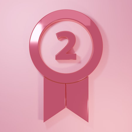 Pink Medal icon isolated on pink background. Winner achievement sign. Award medal. Minimalism concept. 3D render illustration.の写真素材