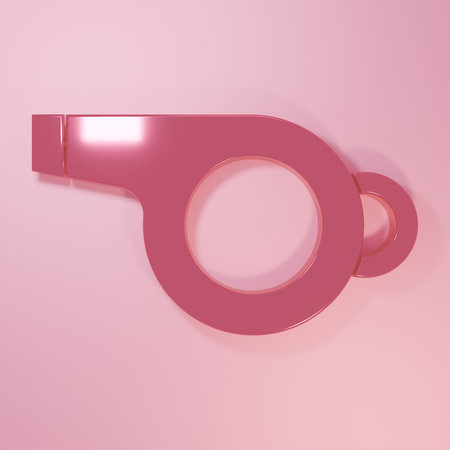 Pink Whistle icon isolated on pink background. Referee symbol. Fitness and sport sign. Minimalism concept. 3D render illustration.の写真素材
