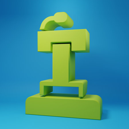 Green Stage stand or debate podium rostrum icon isolated on blue background. Conference speech tribune. Minimalism concept. 3D render illustration.の写真素材