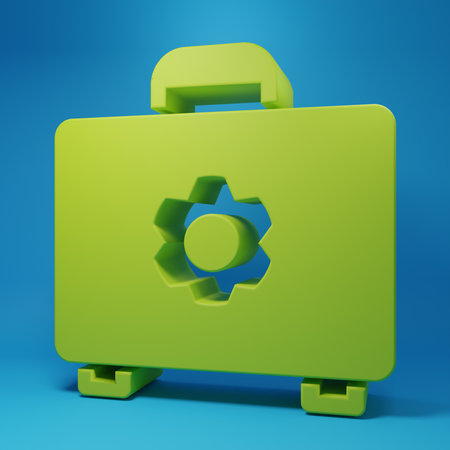 Green Toolbox icon isolated on blue background. Tool box sign. Minimalism concept. 3D render illustration.の写真素材