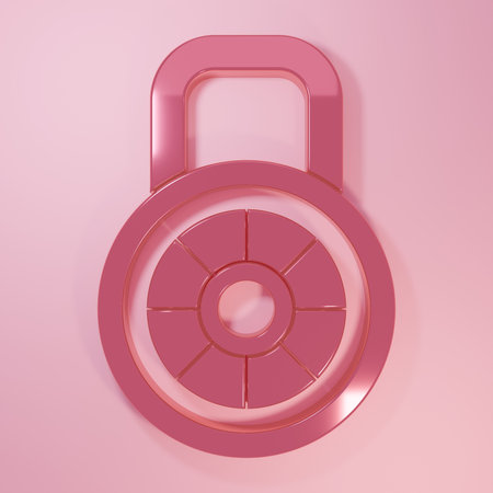Pink Safe combination lock icon isolated on pink background. Combination padlock. Security, safety, protection, password, privacy. Minimalism concept. 3D render illustration.の写真素材