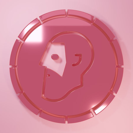 Pink Ancient coin icon isolated on pink background. Minimalism concept. 3D render illustration.の写真素材