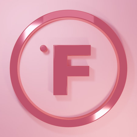 Pink Fahrenheit icon isolated on pink background. Minimalism concept. 3D render illustration.の写真素材