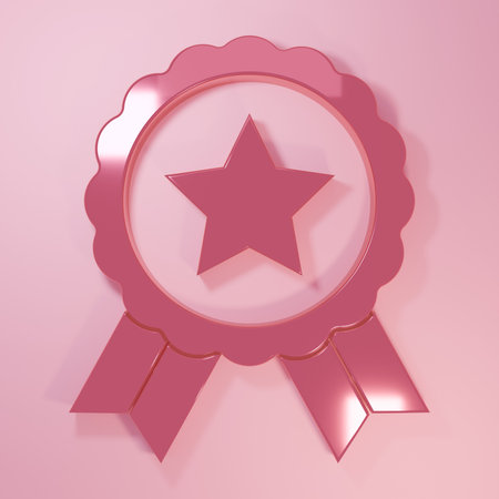 Pink Medal with star icon isolated on pink background. Winner achievement sign. Award medal. Minimalism concept. 3D render illustration.の写真素材