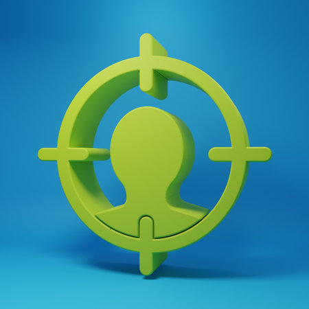 Green Head hunting icon isolated on blue background. Business target or Employment sign. Human resource and recruitment for business. Minimalism concept. 3D render illustration.の写真素材