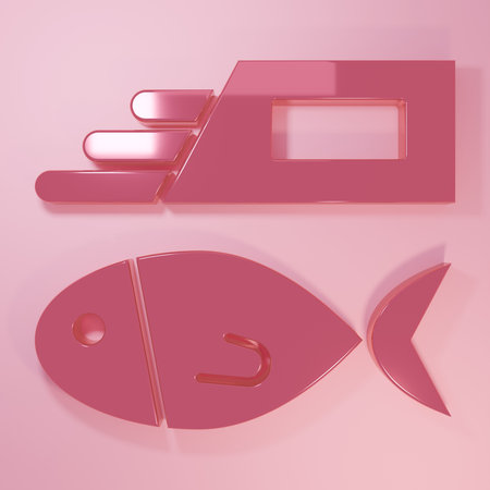 Pink Fish and chips icon isolated on pink background. Minimalism concept. 3D render illustration.の写真素材