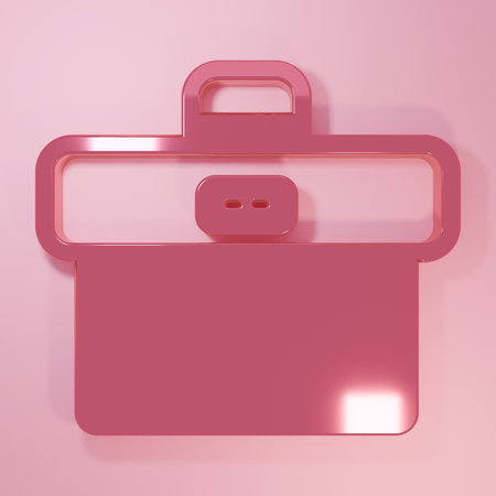 Pink Briefcase icon isolated on pink background. Business case sign. Business portfolio. Minimalism concept. 3D render illustration.の写真素材