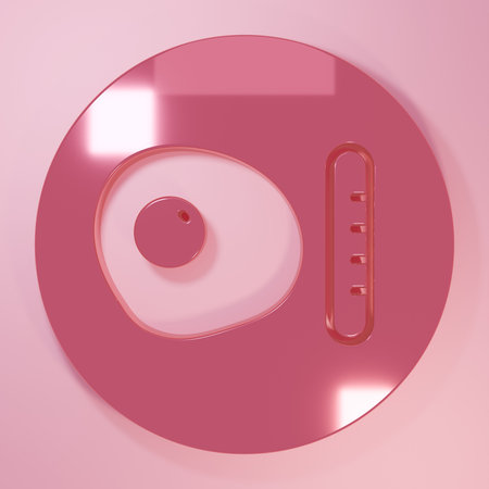 Pink Traditional british breakfast, fried eggs with sausage icon isolated on pink background. Minimalism concept. 3D render illustration.の写真素材