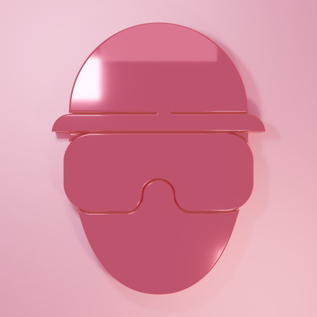 Pink soldier icon isolated on pink background. Army and police symbol of defense. Minimalism concept. 3D render illustration.の写真素材