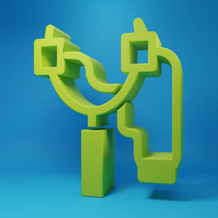 Green Slingshot icon isolated on blue background. Minimalism concept. 3D render illustration.の写真素材