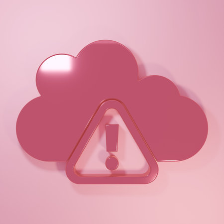 Pink Storm warning icon isolated on pink background. Exclamation mark in triangle symbol. Weather icon of storm. Minimalism concept. 3D render illustration.の写真素材