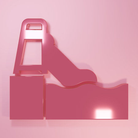 Pink Water slide with pool icon isolated on pink background. Aquapark. Minimalism concept. 3D render illustration.の写真素材