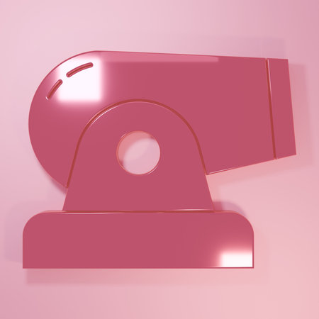 Pink Cannon icon isolated on pink background. Minimalism concept. 3D render illustration.の写真素材