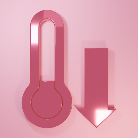 Pink Meteorology thermometer measuring icon isolated on pink background. Thermometer equipment showing hot or cold weather. Minimalism concept. 3D render illustration.の写真素材