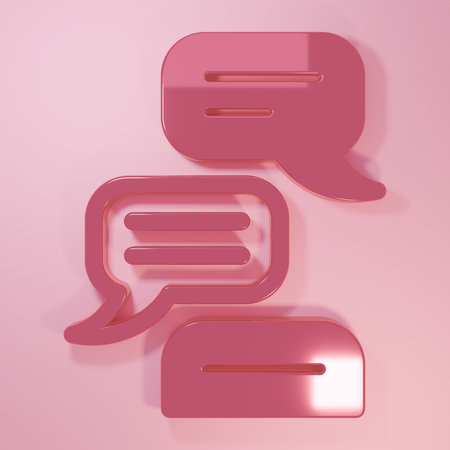 Pink Speech bubble chat icon isolated on pink background. Message icon. Communication or comment chat symbol. Minimalism concept. 3D render illustration.の写真素材