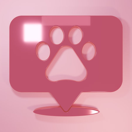 Pink Map pointer with veterinary medicine hospital, clinic or pet shop for animals icon isolated on pink background. Vet or veterinarian clinic. Minimalism concept. 3D render illustration.の写真素材