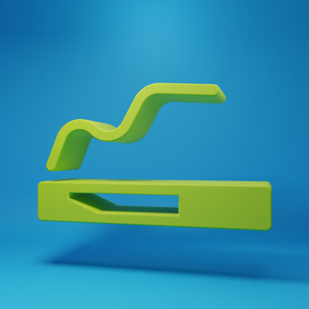 Green Cigarette icon isolated on blue background. Tobacco sign. Smoking symbol. Minimalism concept. 3D render illustration.の写真素材