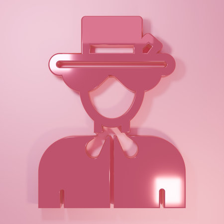 Pink Silhouette of Queen Elizabeth icon isolated on pink background. Minimalism concept. 3D render illustration.の写真素材