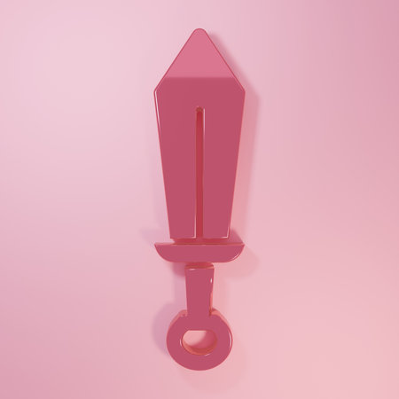 Pink Sword toy icon isolated on pink background. Minimalism concept. 3D render illustration.の写真素材