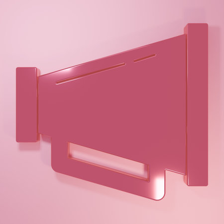 Pink Megaphone icon isolated on pink background. Speaker sign. Minimalism concept. 3D render illustration.の写真素材