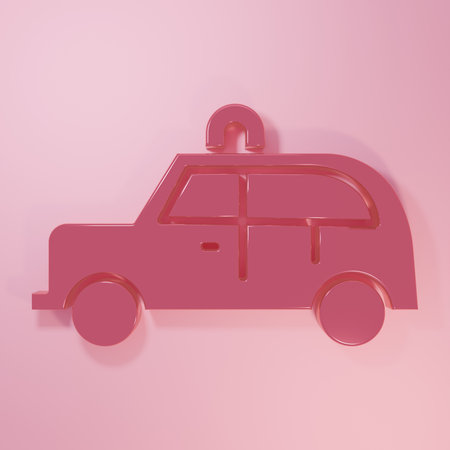 Pink Taxi car icon isolated on pink background. Minimalism concept. 3D render illustration.の写真素材