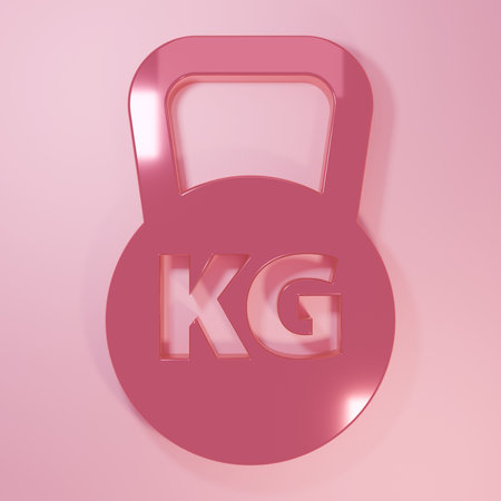 Pink Kettlebell icon isolated on pink background. Sport equipment. Minimalism concept. 3D render illustration.の写真素材